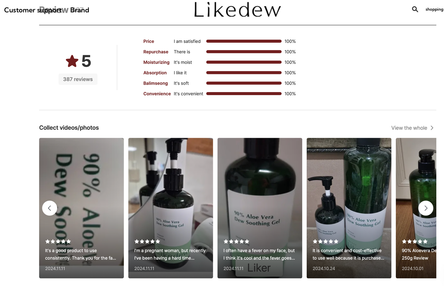 LikeDew 90% Aloe Vera Soothing Gel - Green tea + Hyaluronic Acid